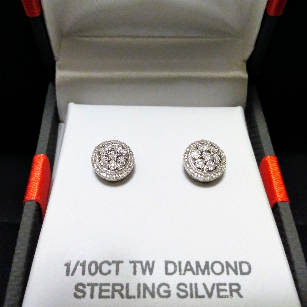 Brand New!! Diamond Starling Silver Earrings